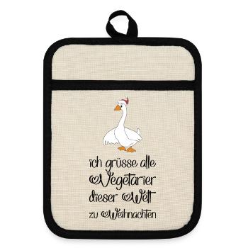 Lustige Geschenke für Vegetarier zu Weihnachten - Topflappen mit Gummirückseite - Leinen/Schwarz  - Vorne