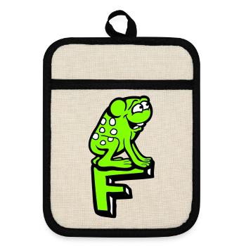 Letter F Frog Toad Name ABC Learning School - Pot holders with rubber back - linen/black  - Front