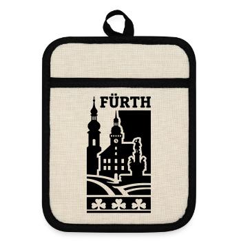 Fürth Silhouette Wahrzeichen - Topflappen mit Gummirückseite - Leinen/Schwarz  - Vorne