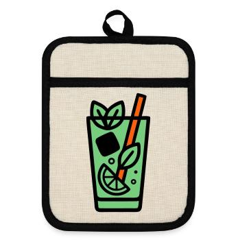 Icône du cocktail Mojito - Maniques avec dos en caoutchouc - lin/noir  - Devant