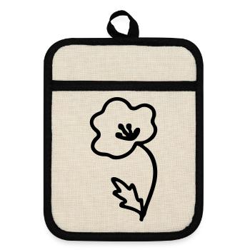 Blume - Topflappen mit Gummirückseite - Leinen/Schwarz  - Vorne