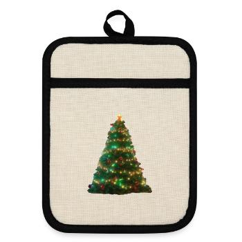 Twinkling Christmas Tree Lights - Pot holders with rubber back - linen/black  - Front