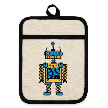 Ein Roboter mit Zahnräder - Topflappen mit Gummirückseite - Leinen/Schwarz  - Vorne