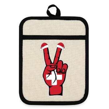 Switzerland Flag Christmas Peace Symbol - Pot holders with rubber back - linen/black  - Front