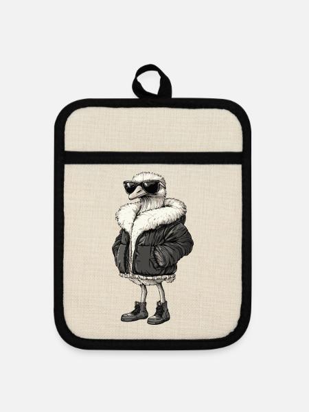 Strauß Cool Winter - Topflappen mit Gummirückseite - Leinen/Schwarz