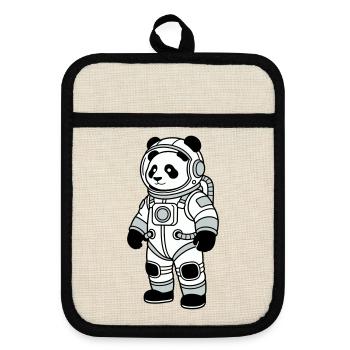 panda bear spacesuit - Pot holders with rubber back - linen/black  - Front