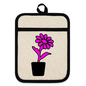 Blume - Topflappen mit Gummirückseite - Leinen/Schwarz  - Vorne