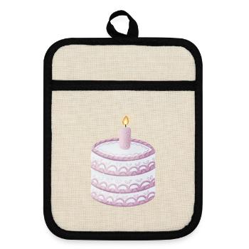 Gâteau d’anniversaire pastel avec bougie - Maniques avec dos en caoutchouc - lin/noir  - Devant
