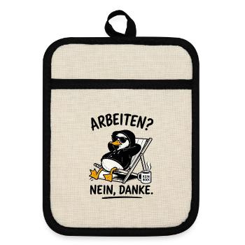 Ente im Hoodie: Kein Bock - Topflappen mit Gummirückseite - Leinen/Schwarz  - Vorne