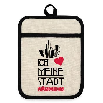 Stadt Liebe München Deutschland Spruch Geschenk - Topflappen mit Gummirückseite - Leinen/Schwarz  - Vorne