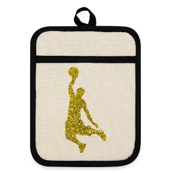 Gold Basketball - Topflappen mit Gummirückseite - Leinen/Schwarz  - Vorne