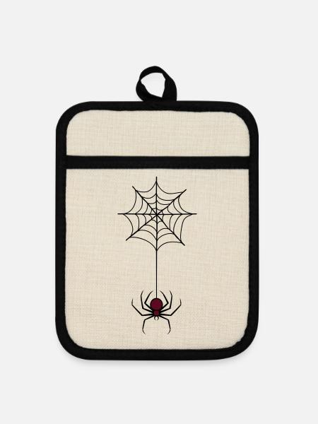 Gruselige Halloween-Spinne im Netz - Topflappen mit Gummirückseite - Leinen/Schwarz 
