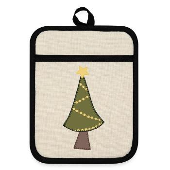 Weihnachtsbaum - Topflappen mit Gummirückseite - Leinen/Schwarz  - Vorne