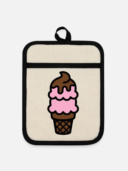 Eiswaffel Eiscreme Icon - Topflappen mit Gummirückseite - Leinen/Schwarz 