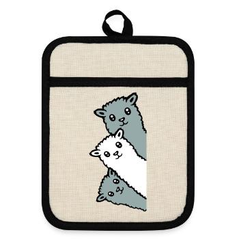 3 Alpacas Llamas Looking Curious Animal Heads Joy - Pot holders with rubber back - linen/black  - Front