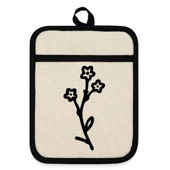 Blume - Topflappen mit Gummirückseite - Leinen/Schwarz  - Vorne