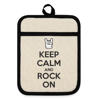 Keep Calm and Rock On - Pot holders with rubber back - linen/black  - Front