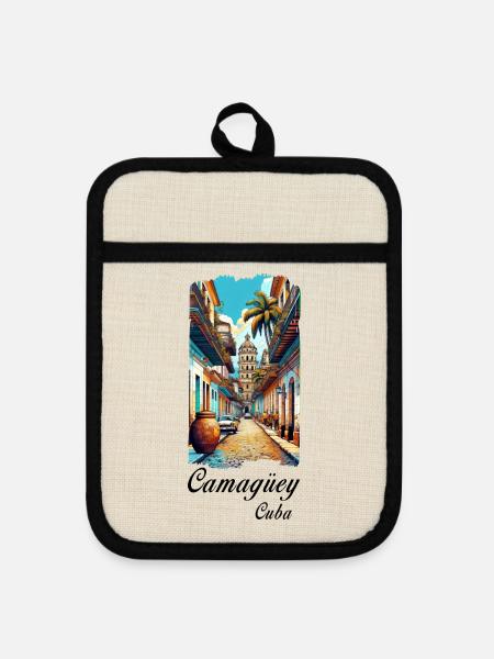 Camagüey Kuba Städtereisen Design - Topflappen mit Gummirückseite - Leinen/Schwarz 