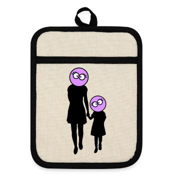 Family Silhouette Dear Children Parents Mom Dad - Pot holders with rubber back - linen/black  - Front