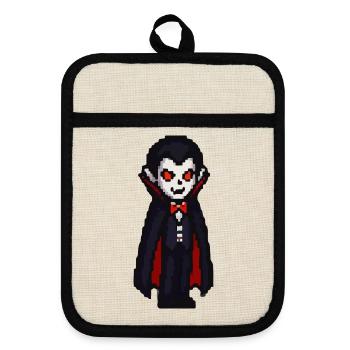 Vampirischer Cartoon Look mit Cape - Topflappen mit Gummirückseite - Leinen/Schwarz  - Vorne