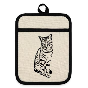 Cat Kitten Tiger Cat Cat Shirt Gift - Pot holders with rubber back - linen/black  - Front