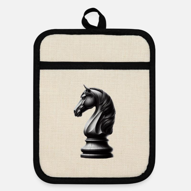 Black and white chess piece - Pot holders with rubber back - linen/black 