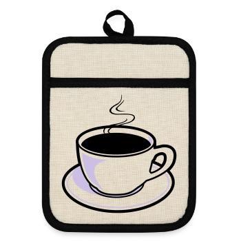 Kaffee, Tasse, Koffein - Topflappen mit Gummirückseite - Leinen/Schwarz  - Vorne