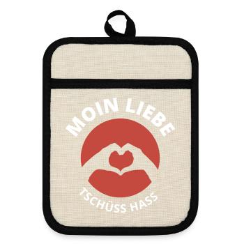 moin liebe tschüss hass - Topflappen mit Gummirückseite - Leinen/Schwarz  - Vorne