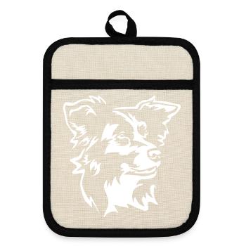 Border Collie Head « Black Edition » - Maniques avec dos en caoutchouc - lin/noir  - Devant