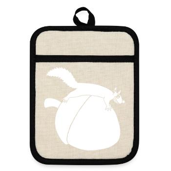 The squirrel against the glans (white) - Pot holders with rubber back - linen/black  - Front