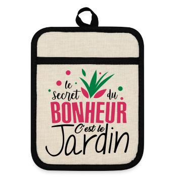 Le bonheur c'est le jardin ! amour du jardin - Maniques avec dos en caoutchouc - lin/noir  - Devant