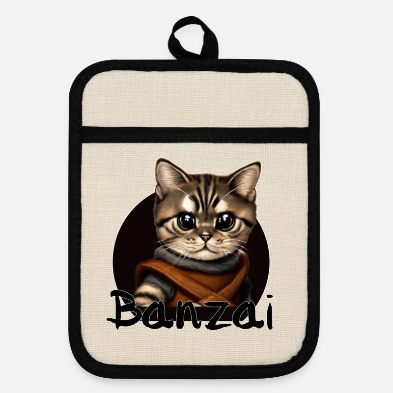 Aventure spatiale Banzai Cat - Maniques avec dos en caoutchouc - lin/noir 