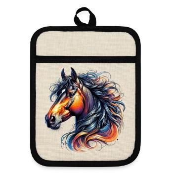 Cheval - Maniques avec dos en caoutchouc - lin/noir  - Devant