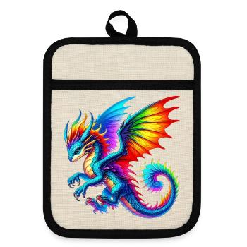 Drache - Topflappen mit Gummirückseite - Leinen/Schwarz  - Vorne
