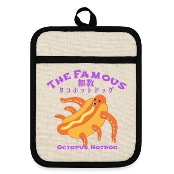 The Famous Tokyo TAKO Hotdog - Pot holders with rubber back - linen/black  - Front