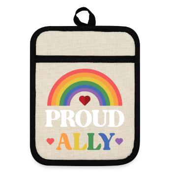 LGBTQ Pride Month - Proud Ally - Pot holders with rubber back - linen/black  - Front