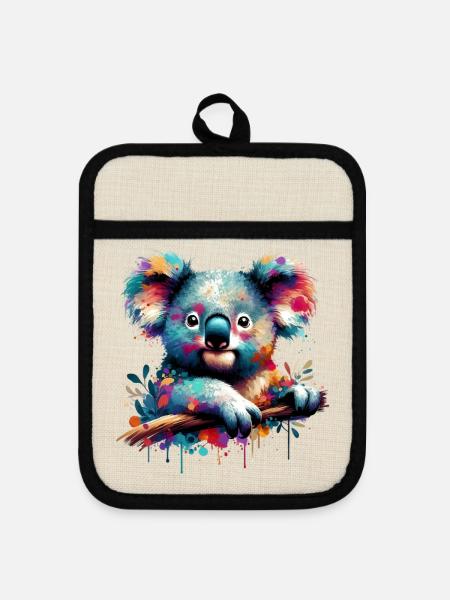 Koala - Topflappen mit Gummirückseite - Leinen/Schwarz 
