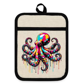 Octopus - Pot holders with rubber back - linen/black  - Front