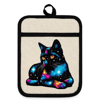 Katze - Topflappen mit Gummirückseite - Leinen/Schwarz  - Vorne