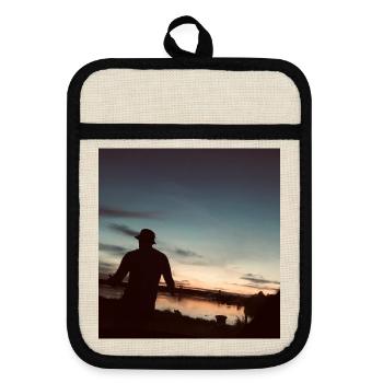 Riverside landscape at sunset - Pot holders with rubber back - linen/black  - Front
