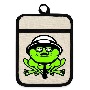 Frog Sir Mr. Rich Gangster Glasses Hat Tie - Pot holders with rubber back - linen/black  - Front