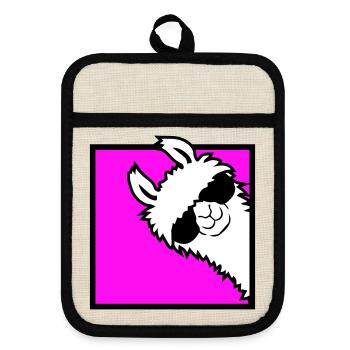 Lama Cool Guckt um Ecke Seite Sonnenbrille Alpaka - Topflappen mit Gummirückseite - Leinen/Schwarz  - Vorne
