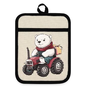 Eisbär Traktor Farmer - Topflappen mit Gummirückseite - Leinen/Schwarz  - Vorne