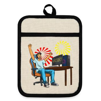 Gaming Victory! - Pot holders with rubber back - linen/black  - Front