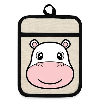 Hippopotamus Head Face Mask Smile - Pot holders with rubber back - linen/black  - Front