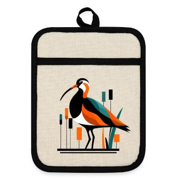 Curlew Numenius arquata - Pot holders with rubber back - linen/black  - Front