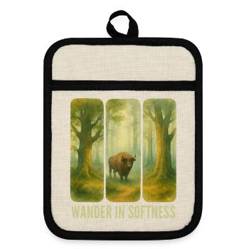 Wandering Bison in the Forest - Pot holders with rubber back - linen/black  - Front