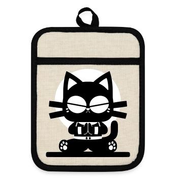 Conception minimale de la méditation zen cat - Maniques avec dos en caoutchouc - lin/noir  - Devant