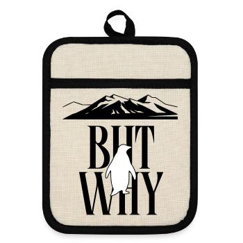 But Why Penguin Meme Minimalist Art - Pot holders with rubber back - linen/black  - Front