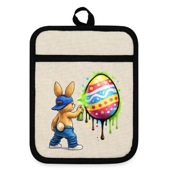 Graffiti bunny with Easter egg - Pot holders with rubber back - linen/black  - Front
